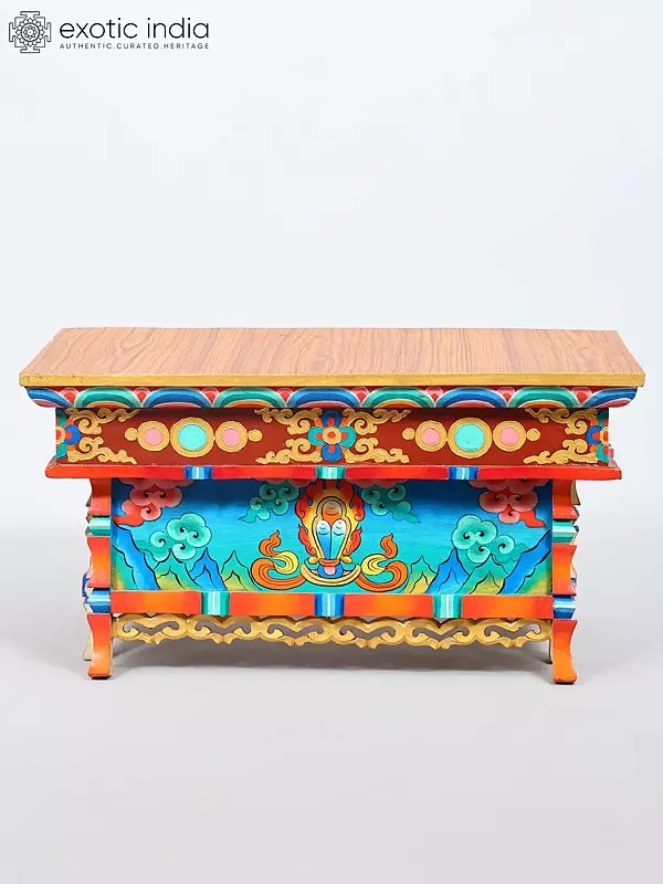 22" Hand-Painted Wood Altar Table for Home | Made in India
