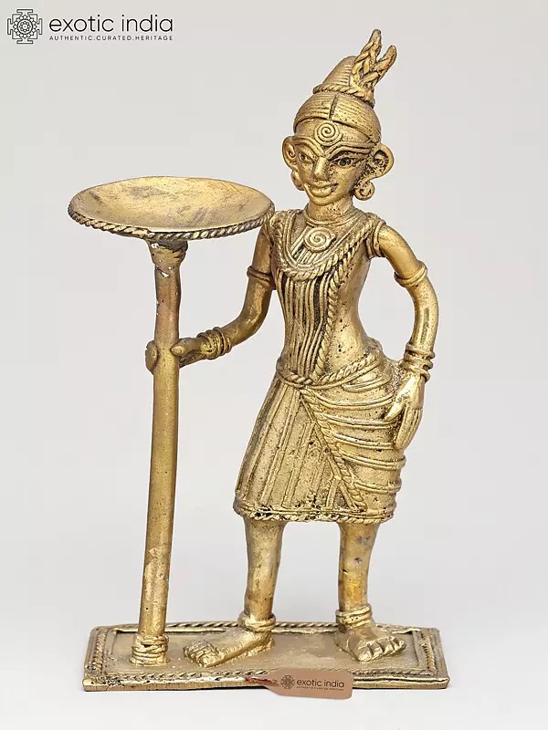 6" Decorative Tealight Holder for Home | Tribal Brass Statue | Made in India