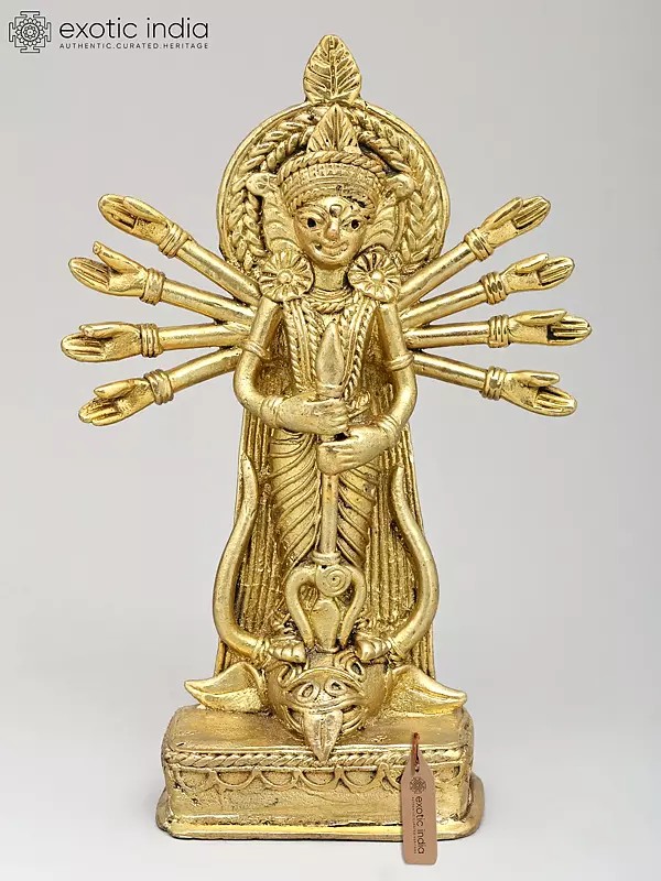 5" Small Goddess Durga - Mahishasura Mardini | Tribal Brass Statue | Made in India