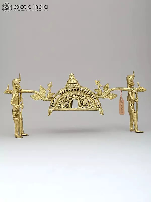 13" Traditional Indian Palki (Palanquin) | Tribal Brass Statue | Made in India