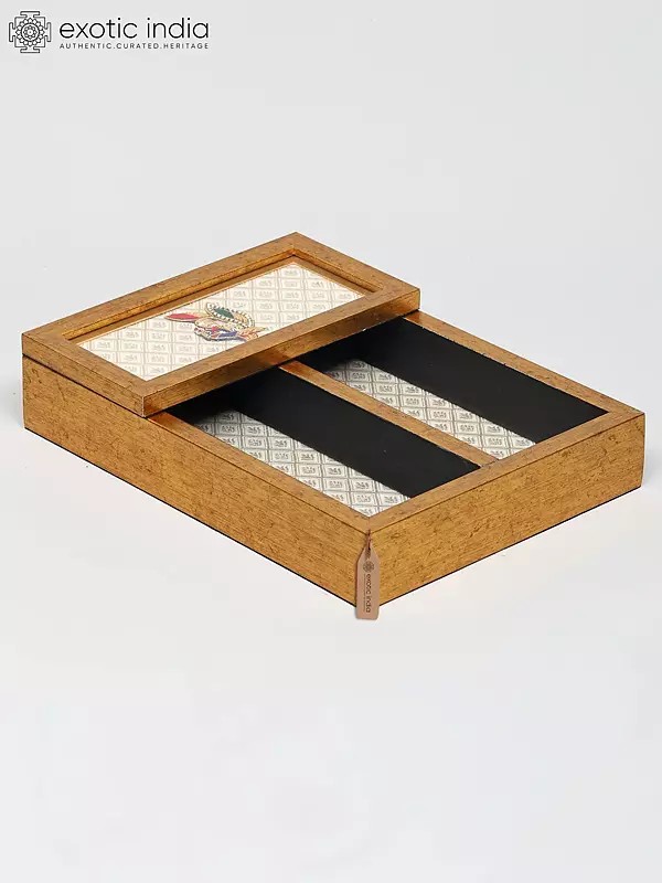 11" Cutlery Tray with Peacock Motif on The Top | Handmade Wood Tray