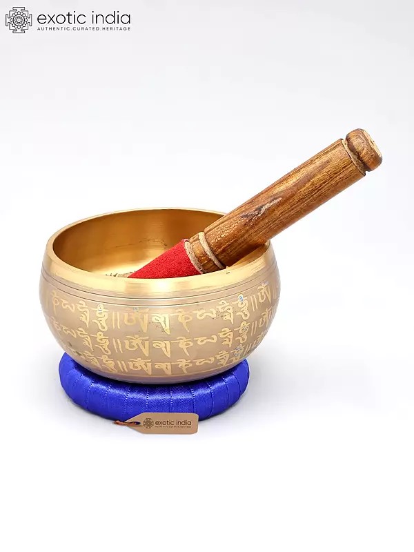 5" Tibetan Bronze Singing Bowl with Mantra and Pancha Buddha | Handmade | Made in India