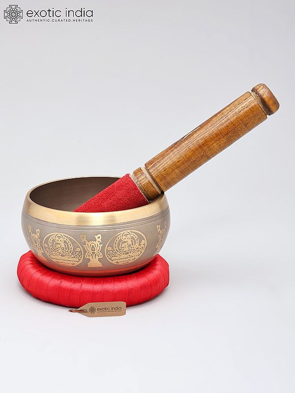 4" Bronze Singing Bowl with Bhumisparsha Buddha | Handmade | Made in India