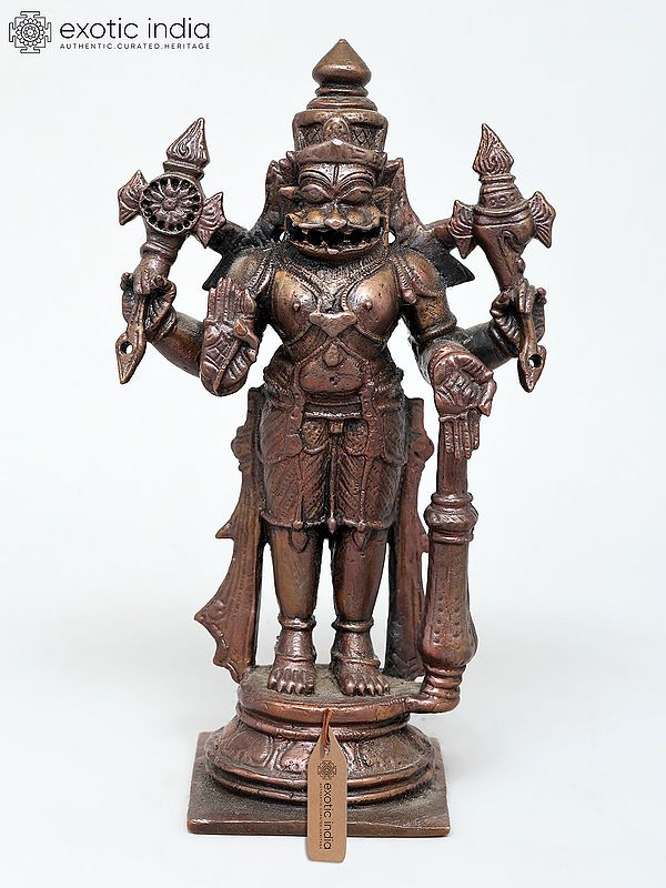 6" Small Standing Lord Narasimha | Copper Statue