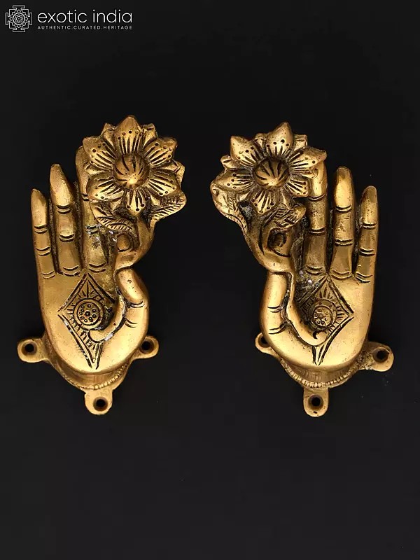 5" Pair of Goddess Tara's Hand Door Handles in Brass