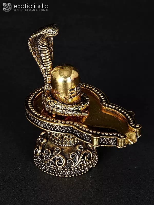 3" Small Superfine Shivalinga with Protecting Sheshnag in Brass