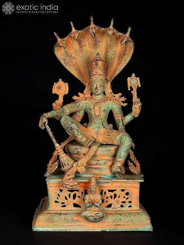 28" Lord Vishnu Seated on Sheshnag | Brass Statue