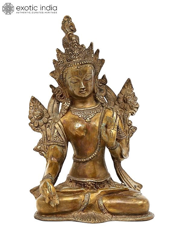 10" Tibetan Buddhist Goddess White Tara | Brass Statue