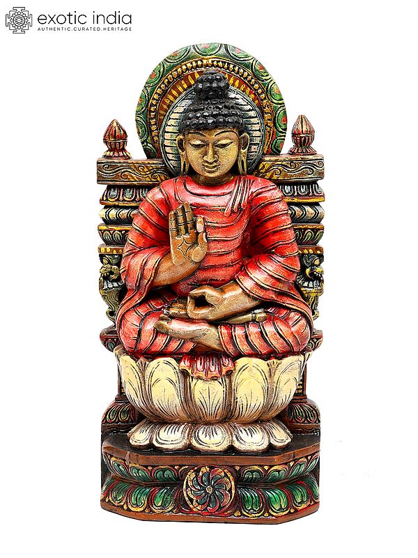 24" Lord Buddha Seated in Vitark Mudra | Wood Carved Statue