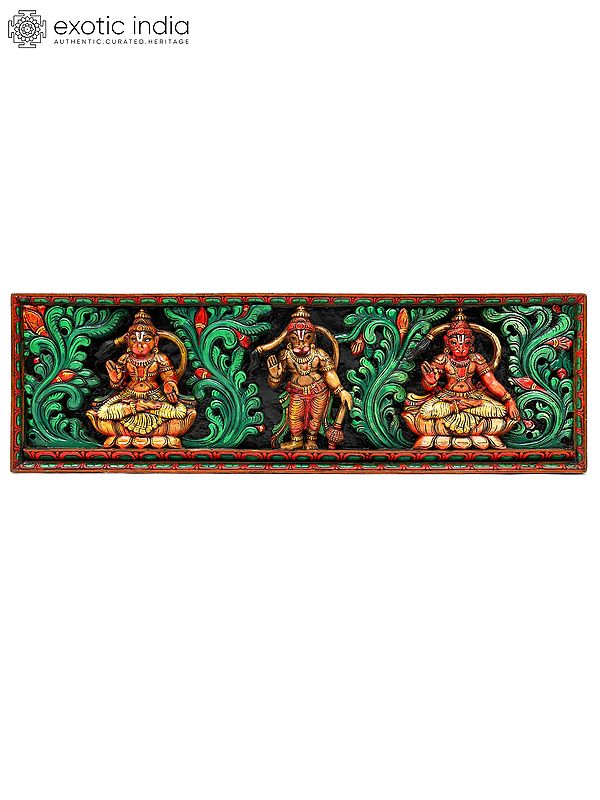 48" Large Lord Hanuman Colorful Panel | Wood Carving | Wall Hanging