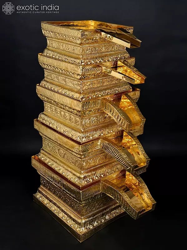 52" Large Set of Five Abhishek Patras in Brass