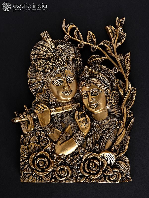 14" Brass Radha Krishna Wall Hanging