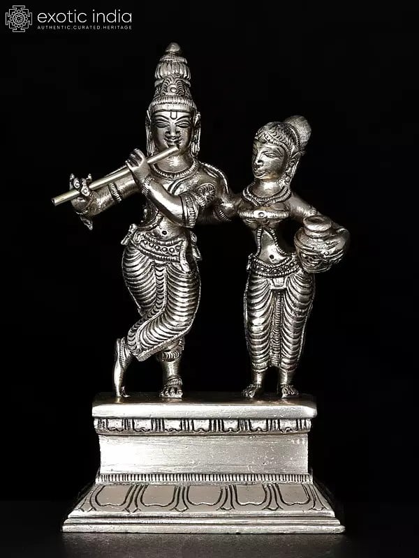 6" Small Radha Krishna | Silver Plated Brass Statue