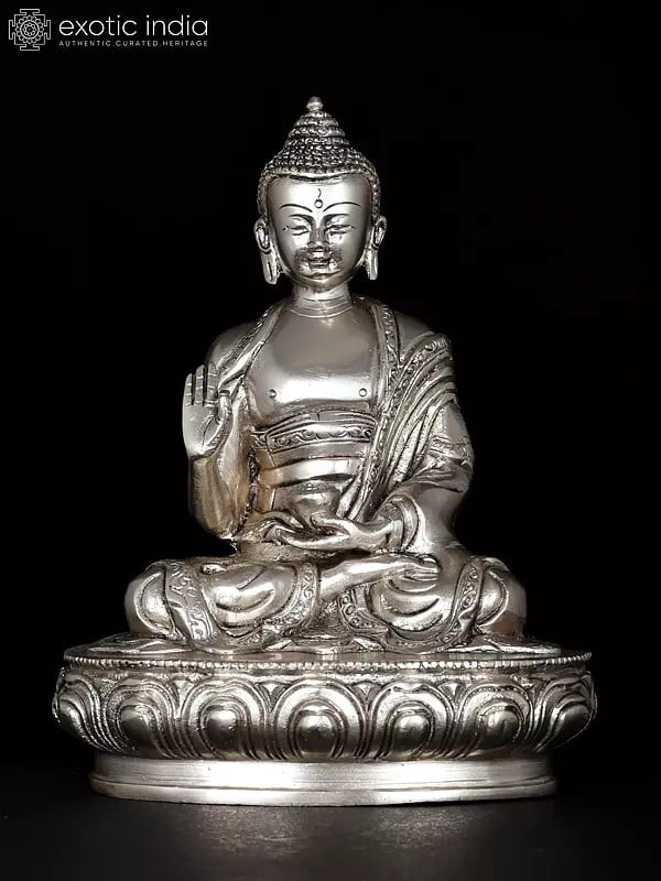 8" Lord Buddha in Vitark Mudra | Silver Plated Brass Statue