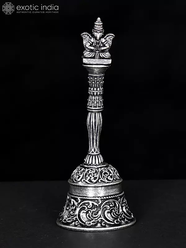 4" Superfine Garuda Ghanti in Brass with Silver Plating