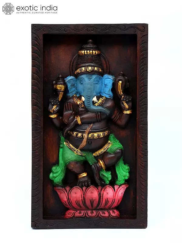 18" Dancing Lord Ganesha | Wood Carving | Wall Hanging Panel