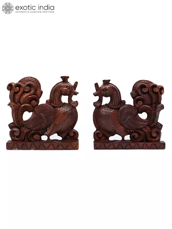 12" Pair of Peacocks | Wood Carving | Wall Hanging