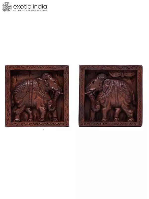 12" Pair of Elephants | Wood Carving | Wall Hanging