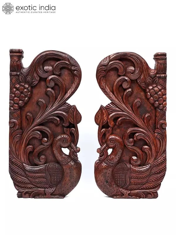 24" Pair of Peacock Wall Hanging Panels | Wood Carving