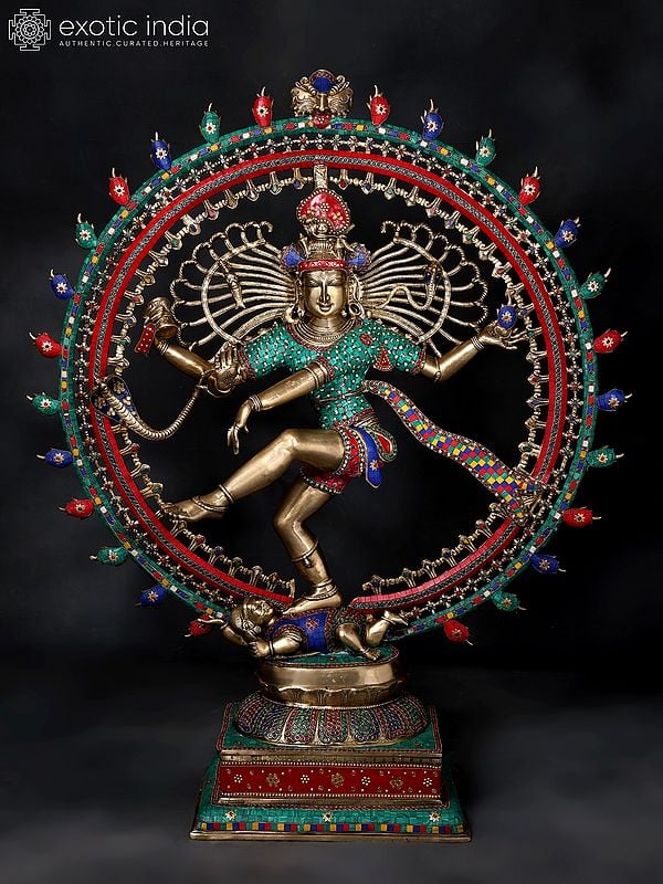 48" Large Nataraja - Dancing Lord Shiva | Brass Statue with Inlay Work