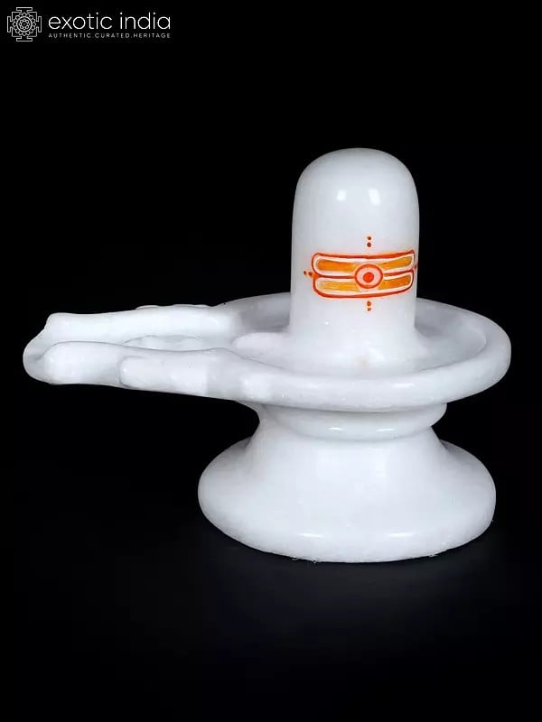 6" Small Shivalinga in White Marble