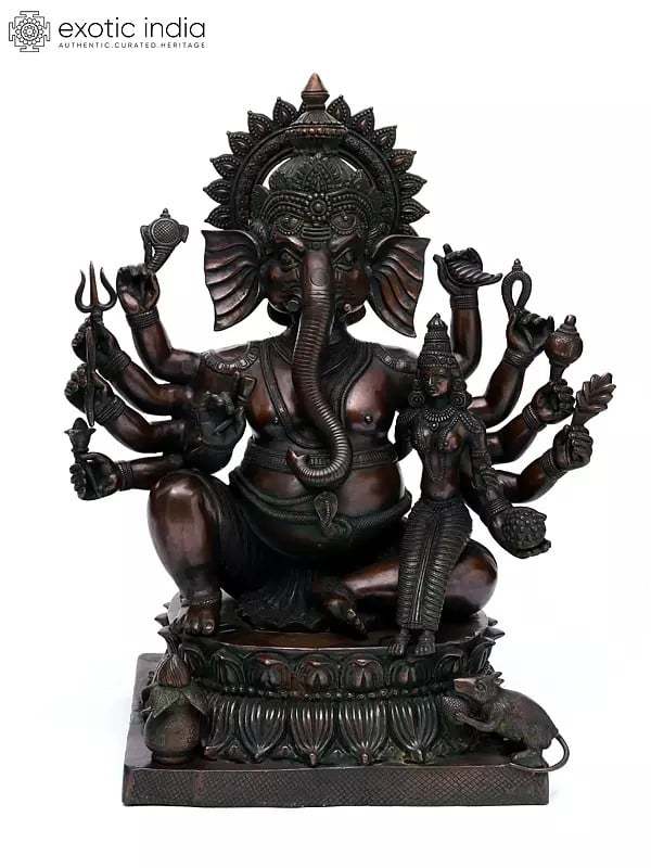 36" Large Size Ten Armed Siddhi Ganesha | Brass Statue