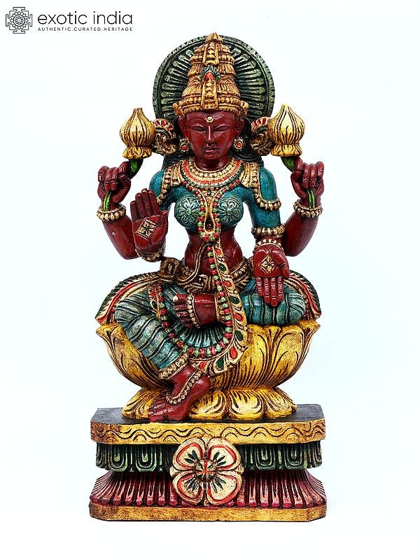 24" Four Armed Blessing Goddess Lakshmi | Wood Carving