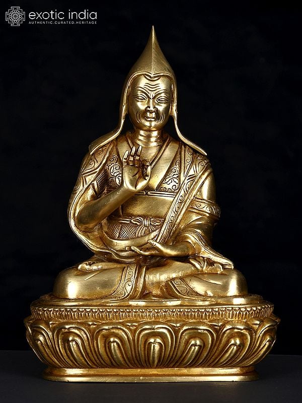 9" Tibetan Buddhist Monk Tsongkhapa | Brass Statue