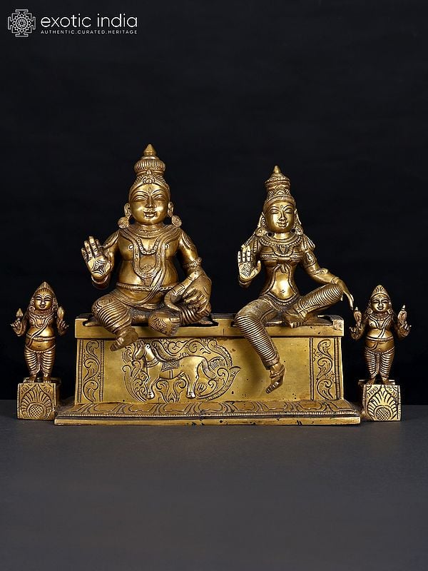 16" Blessing Lord Kubera with Goddess Lakshmi | Brass Statue