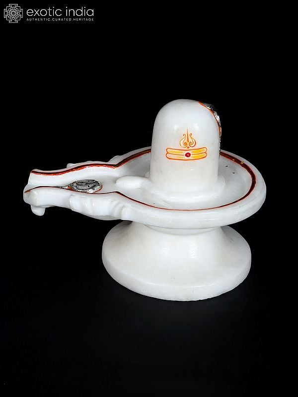 8" White Marble Shivalinga with Snakes