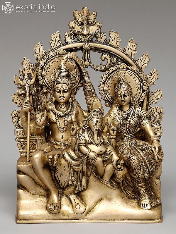 10" Lord Shiva Family Seated on Kirtimukha Throne | Brass Statue