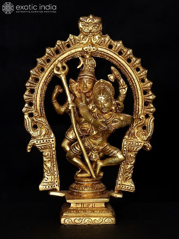 7" Dancing Shiva Parvati with Kirtimukha Prabhavali | Brass Statue