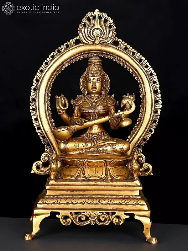 12" Goddess of Knowledge Maa Saraswati Brass Idol | Handmade