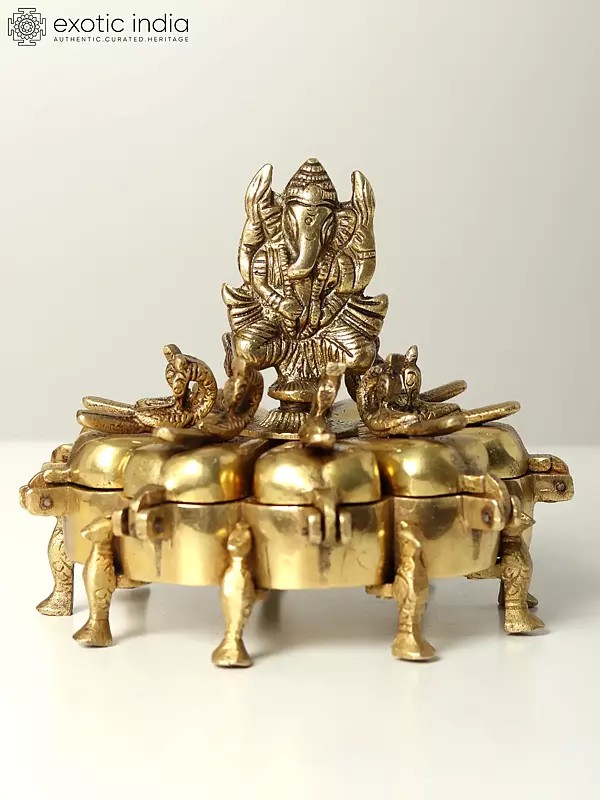 5" Small Ganesha Puja Box in Brass