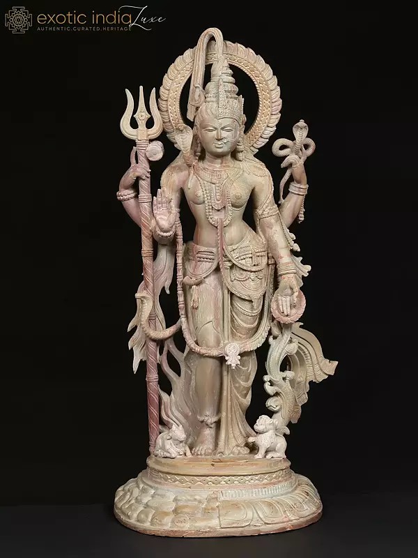 24" Standing Ardhanarishvara (Shiva-Shakti) | Pink Stone Statue | Made In Orissa