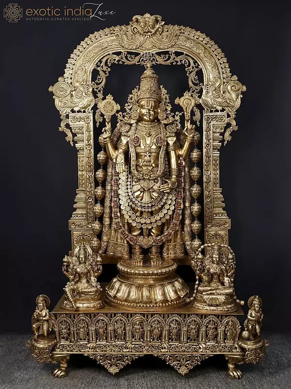 96" Large Bronze Statue of Lord Tirupati Balaji (Venkateshvara) with Intricate Carvings (Dashavatara Present at Bottom) | Shipped by Sea Overseas