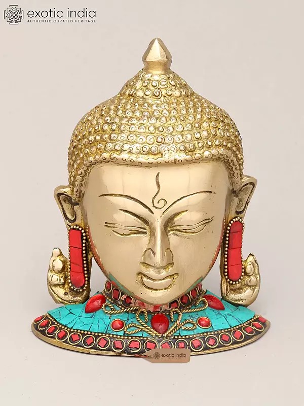 6" Small Wall Hanging Buddha Head | Brass Statue with Inlay Work
