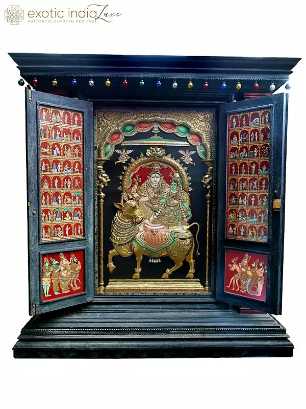 Huge Tanjore Mandapam of Lord Shiva and Parvati | Shipped by Sea Overseas | 24 Karat Gold