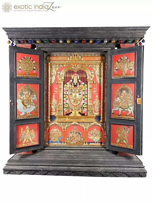 Huge Tanjore Mandapam of Lord Venkatesvara Balaji | Shipped by Sea Overseas | 24 Karat Gold
