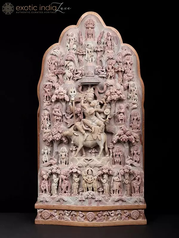 24" Shiv Vivah - The Divine Wedding of Shiva and Parvati | Pink Serpentine Stone Sculpture | By Shilp Guru Awarded Artist