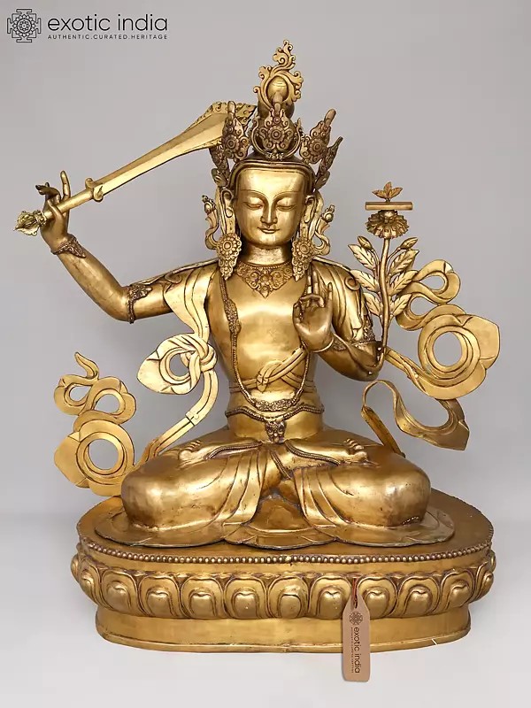 63" Large Size Tibetan Buddhist Deity Manjushri - Bodhisattva of Transcendent Wisdom | Brass Statue