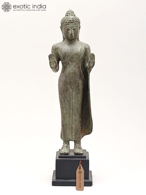 12" Graceful Standing Buddha Statue with Both Hands in Abhaya Mudra