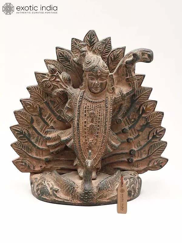 7" Divine Shrinath Ji Standing on Peacock Throne | Brass Statue