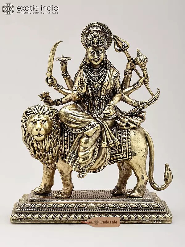 4" Small Superfine Eight Armed Goddess Durga (Sherawali Maa) | Brass Statue