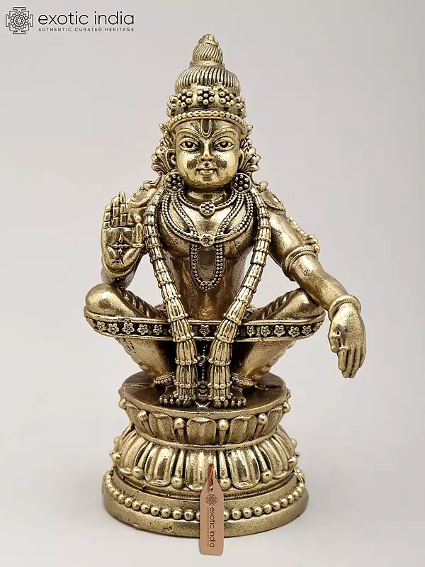 4" Small Superfine Lord Ayyappan - Hindu Deity of Truth and Righteousness | Brass Statue
