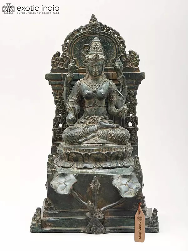 12" Goddess White Tara on Ornate Lotus Throne | Brass Statue
