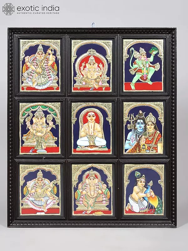 Combine Frame of Hindu Deities | Framed Tanjore Painting with 24 Karat Gold Work