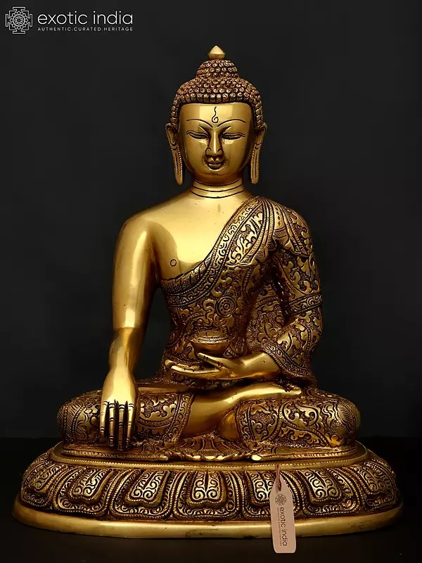 12" Lord Buddha Seated in Bhumisparsha Mudra | Brass Statue