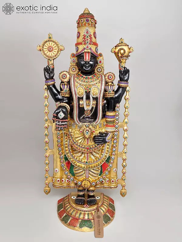66" Exquisite Lord Tirupati Balaji (Venkateshvara) Statue with Ornate Stone Work