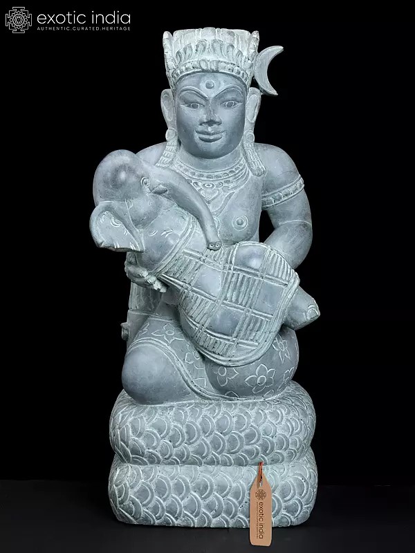 24" Goddess Parvati with Baby Ganesha | Granite Stone Statue from Mahabalipuram